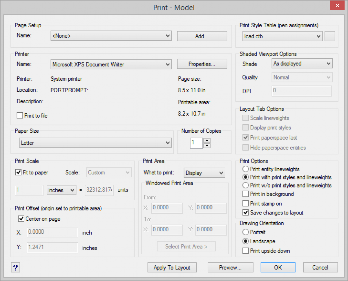 IntelliCAD Print Settings